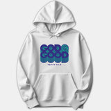 A white pullover hoodie featuring a retro layered graphic on the chest reading God Is Good Psalm 34:8 in blue and green.