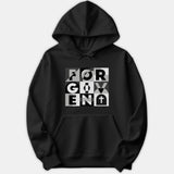 A black hoodie featuring a modern geometric block graphic on the chest spelling out the word 'FORGIVEN' along with a Christian cross symbol.