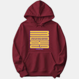 A red hoodie featuring a bold yellow typography graphic displaying 2 Peter 3:18 about growing in the grace and knowledge of Jesus Christ.