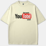 A beige Christian t-shirt featuring a YouTube-inspired graphic that reads 'God wants You To be saved!' in black, red, and white.