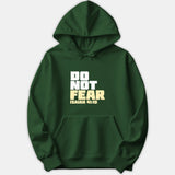 A green Christian pullover hoodie featuring the scripture 'DO NOT FEAR ISAIAH 41:10' printed on the chest in bold white and yellow typography.