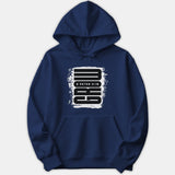A navy blue pullover hoodie featuring a distressed white graphic print with bold black lettering that reads GROW alongside the scripture reference 2 Peter 3:18.