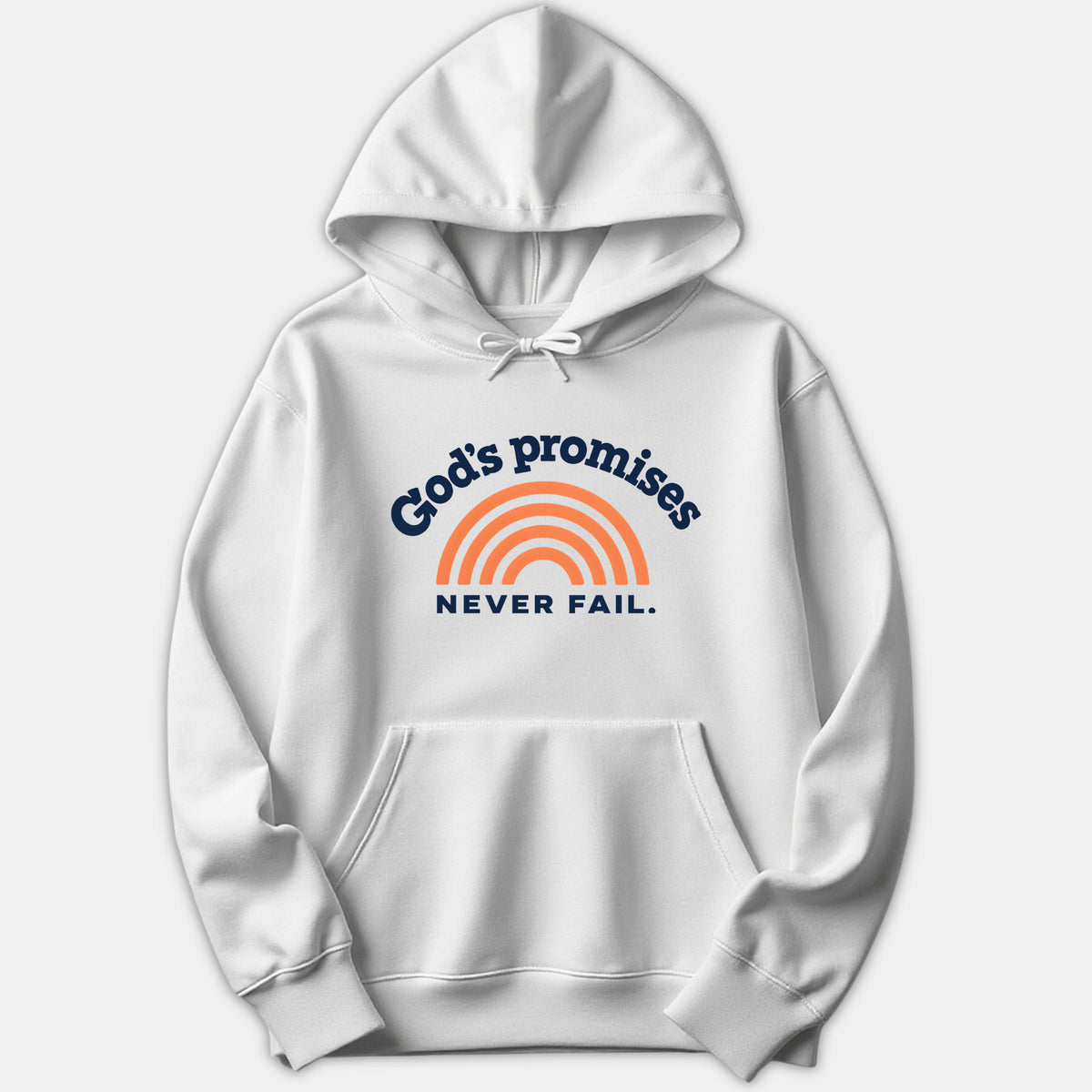 God's Promises Never Fail - White Christian Hoodie (Heavy Loopknit, 400 gsm)