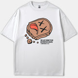 White Christian t-shirt featuring a graphic illustration of a defeated stone face alongside the scripture 1 Corinthians 15:26 reading, The last enemy to be destroyed is death.