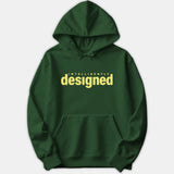 A dark green Christian hoodie featuring the text INTELLIGENTLY designed printed in a pale yellow font across the front chest.