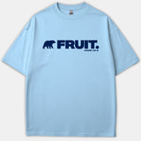 A light blue t-shirt featuring a navy bear silhouette beside the word FRUIT and scripture reference John 15:5 printed across the chest.