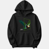 A black Christian hoodie featuring a graphic of an eagle soaring through a neon green geometric frame with the text 'WAIT. ISAIAH 40:31'.