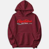 A maroon red hoodie featuring a soda-inspired logo on the chest that reads 'Christ Centered zero thirst' in red and white text.